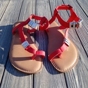 Bar III Orange Textured Strappy Flat Sandals